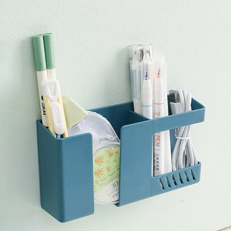 Caja de almacenamiento de Control remoto para teléfono móvil 2 en 1, estante de almacenamiento multifuncional sin perforaciones, soportes de