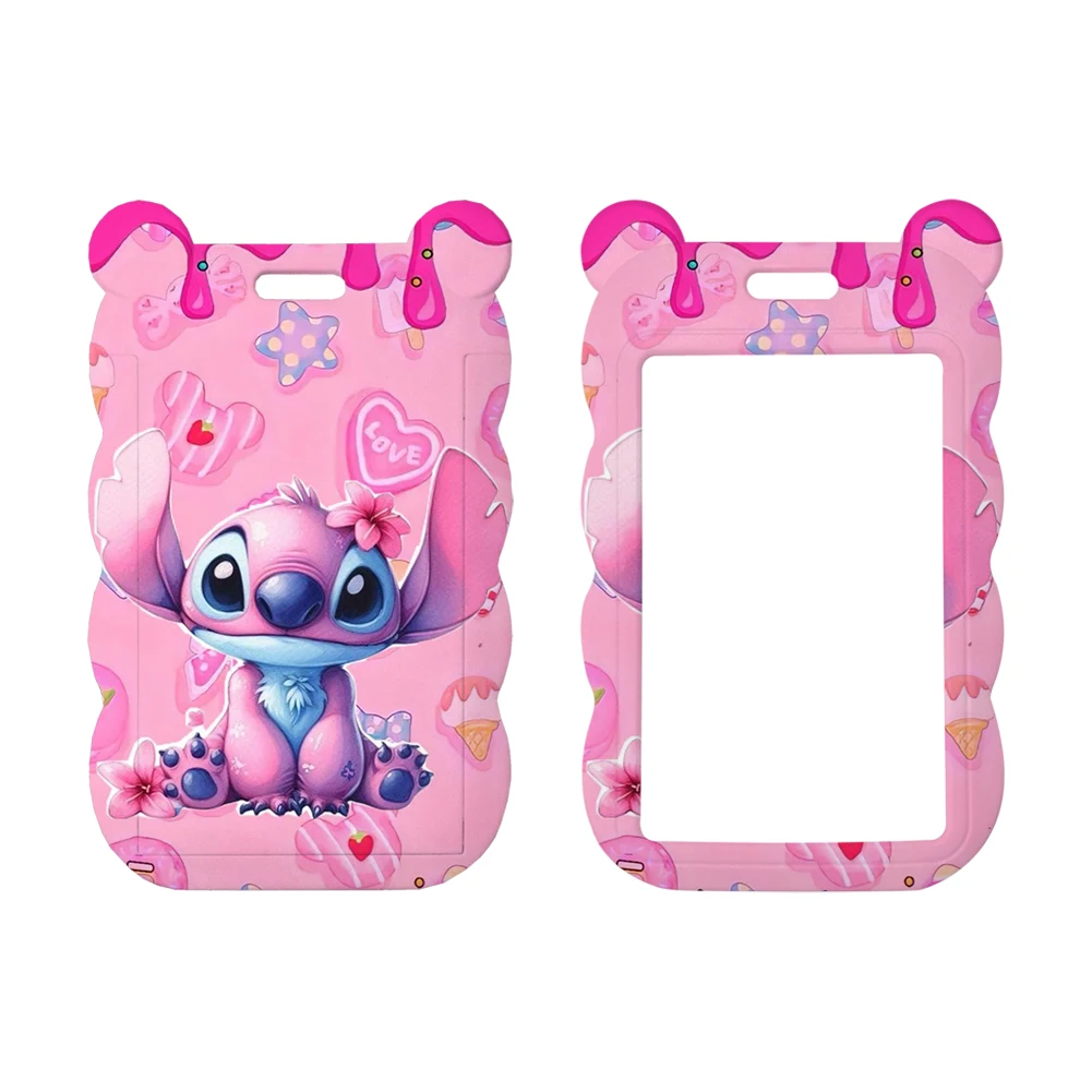 

Happy Stitch Deisgn Disney Work Card Holder Work Name Badge Holder with Keychains Student Id Card Lanyard Holder Accessories