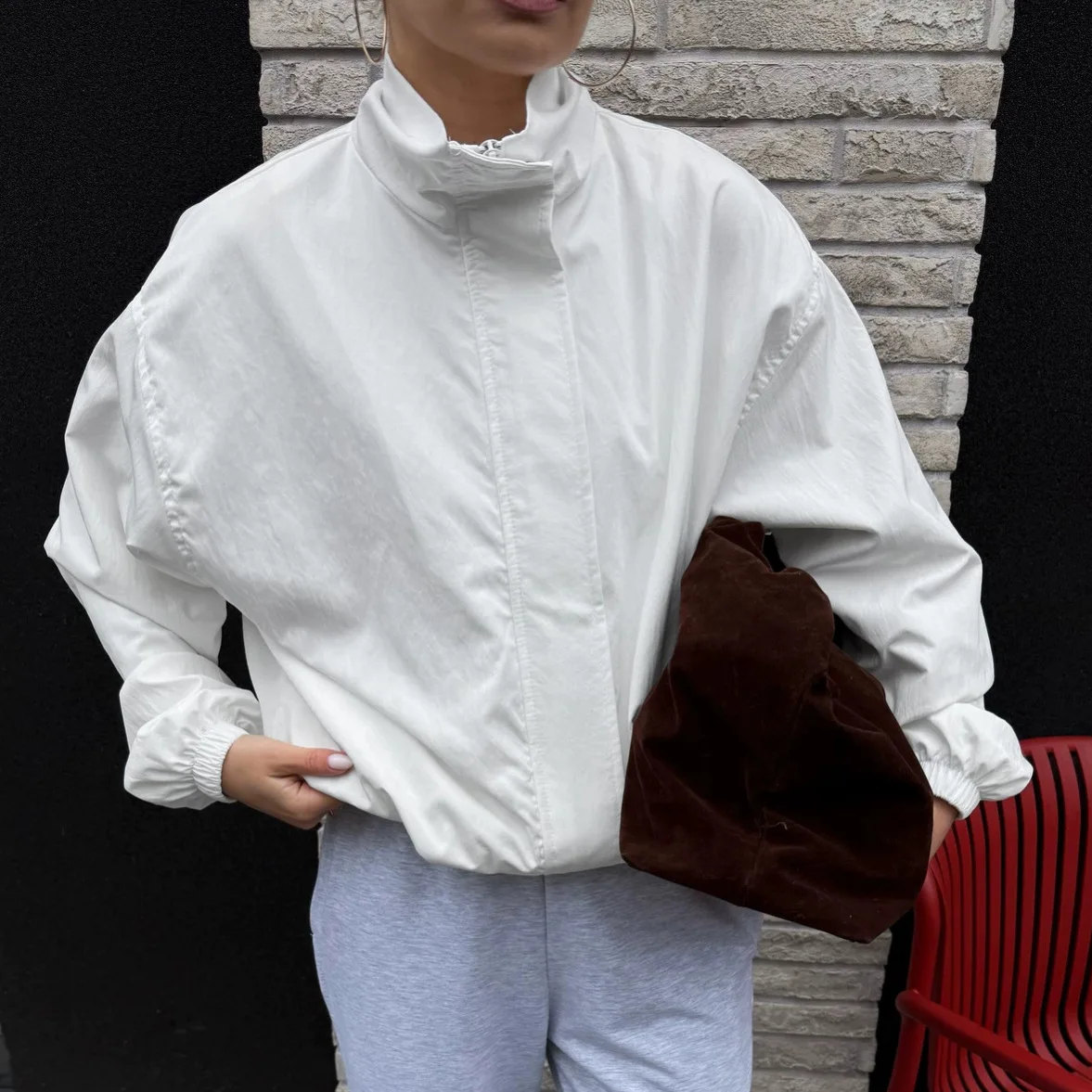 Plain trench coat women's design sense loose outdoor windproof stand-up collar jacket