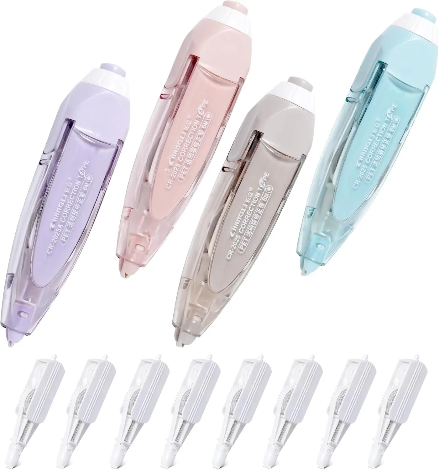 4Pcs Refillable White Out Correction Tape Retractable White Out Tape Applicator with 8  Whiteout Tape School Office Supplies for
