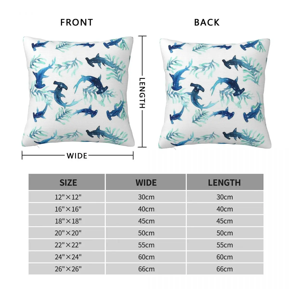 Hammerhead Shark Square Pillowcase Polyester Linen Velvet Printed Zip Decorative Throw Pillow Case Home Cushion Cover