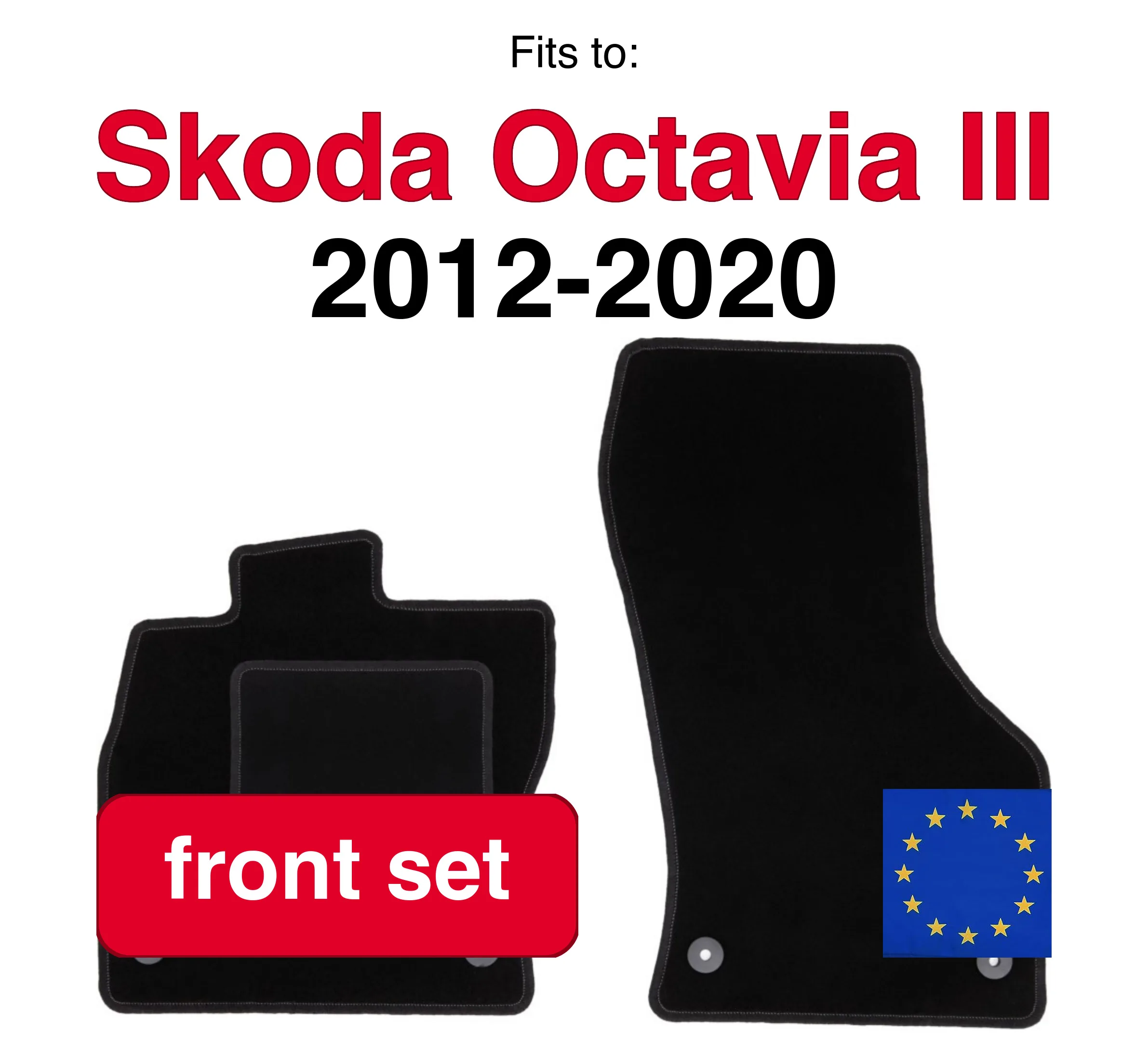 Image of Vordere Velours-Autofußmatten für Skoda Octavia III Liftback Limousine Variant Kombi (2012-2020) - Schwarz (2 Stück) Set Auto-Vorderbodenteppich