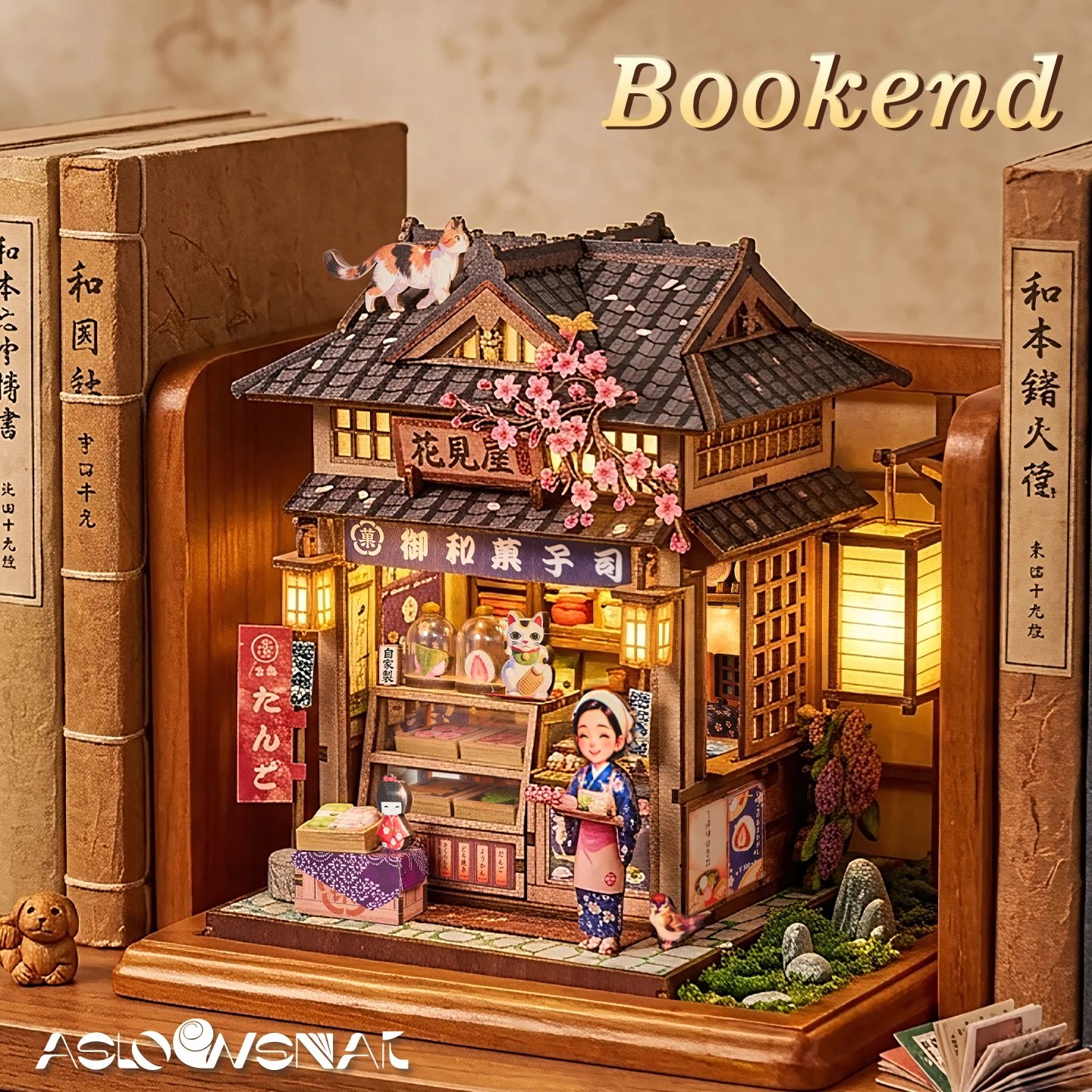 Kit de maison de poupée miniature DIY, puzzle en bois 3D, modèle de boutique de wagashi japonaise Hanamiya, décoration de maison, cadeaux