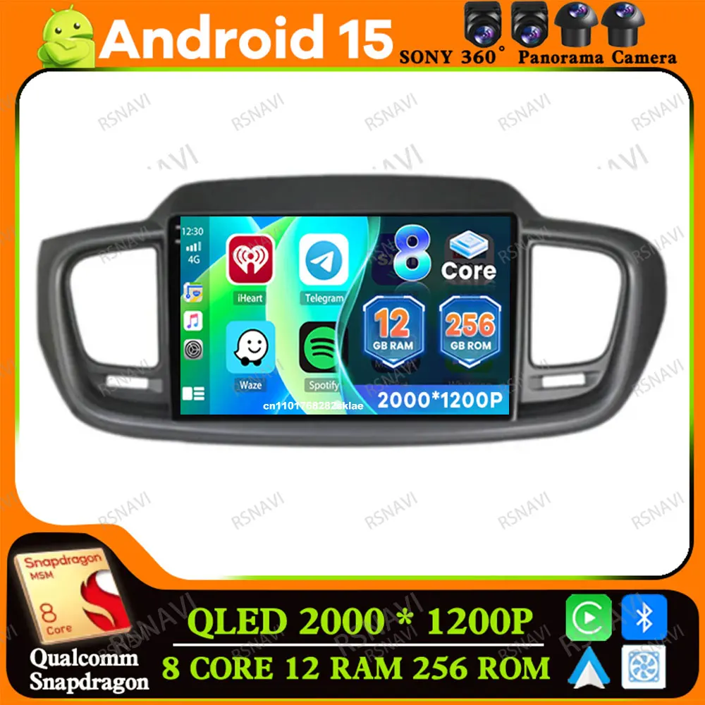 Car Radio Android 15 For Kia Sorento 2015 - 2018 Snapdragon NO 2DIN WIFI+4G AI Voice Autoradio Carplay AUTO Navigation IPS QLED