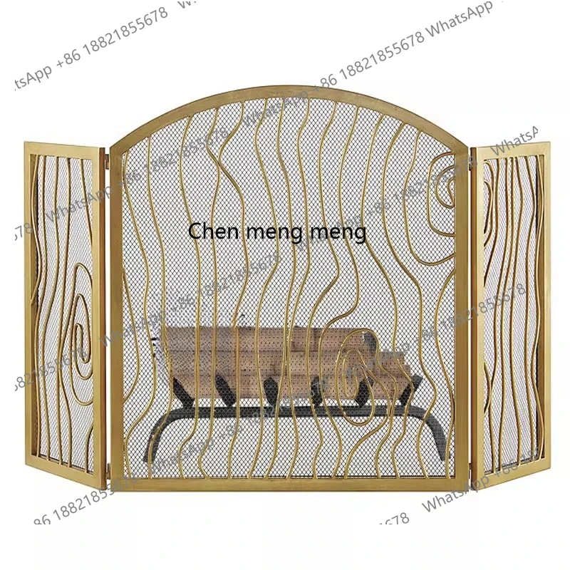 Wrought iron flooring gold black fireplace folding screen partition light luxury art abstract stove fence new product