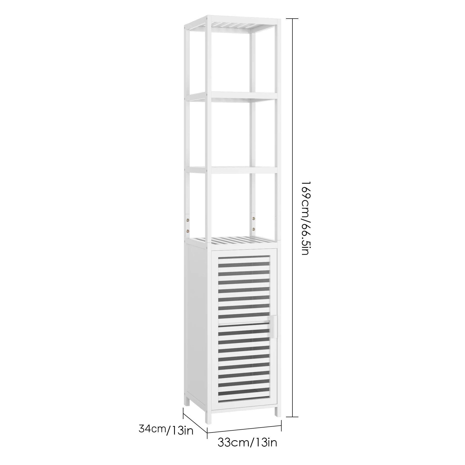 Getone Bathroom Tall Cabinet Bamboo Storage Cupboard Slim Bathroom Shelving Unit 169cm