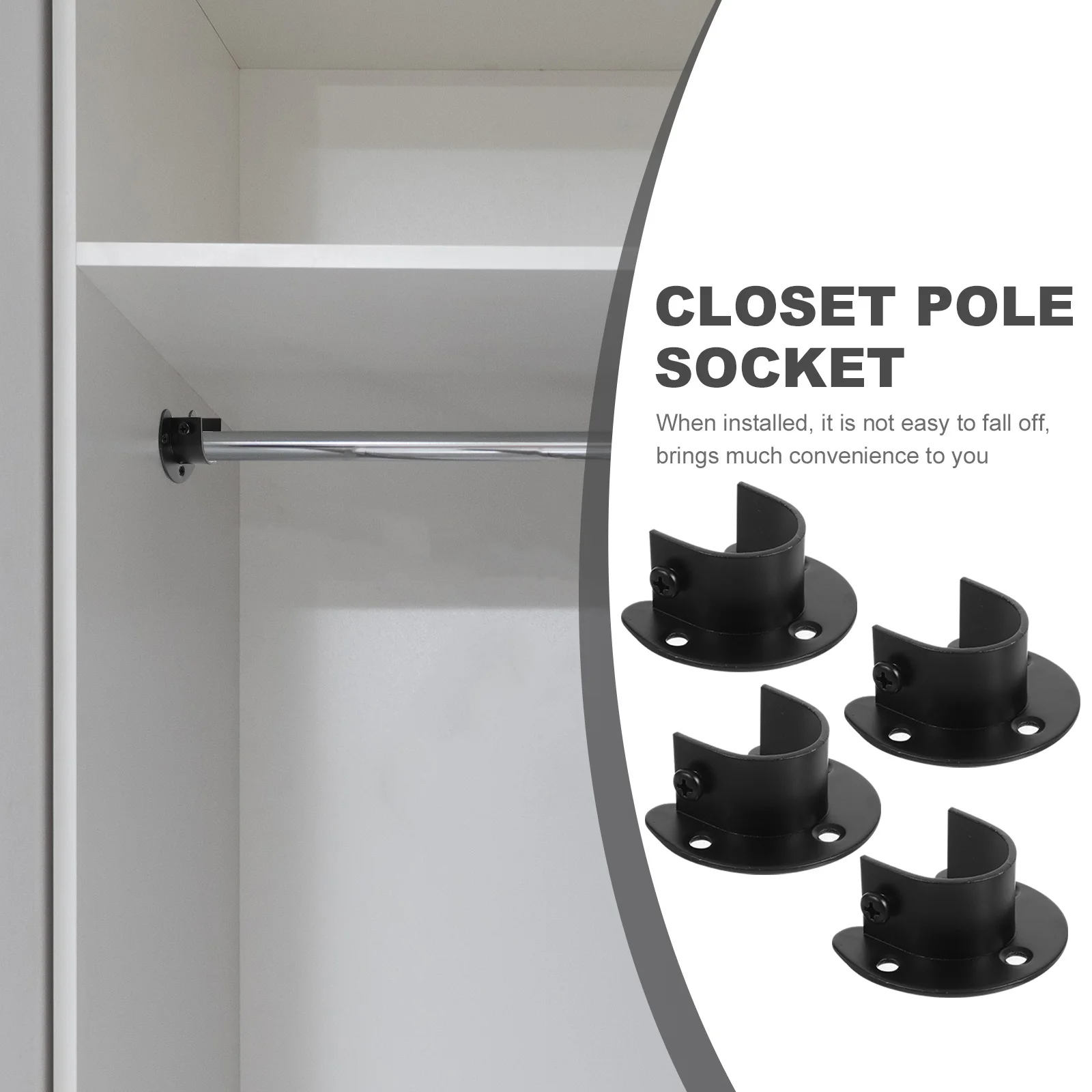 

4pcs Stainless Steel Closet Bracket Wall Mounted Towel Rod Support Shower Curtain Rod Holder Wardrobe Pole Socket