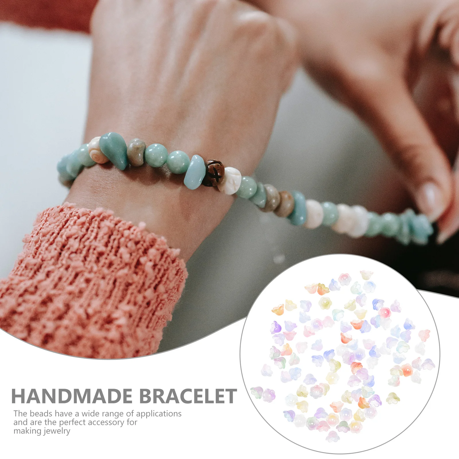 

100Pcs Glass Flower Beads Lightweight Glossy DIY Craft Beads for Bracelets Necklace Jewelry Bead Bracelet Making Kit