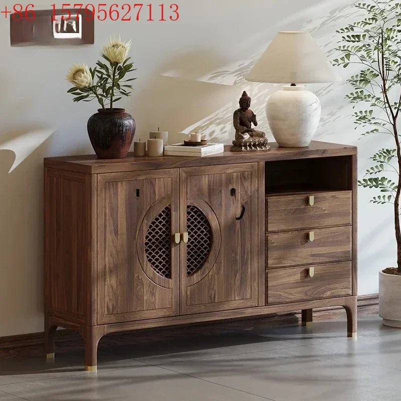 New Chinese-style North American black walnut solid wood porch cabinet entry modern light luxury Song-style aesthetic furniture9