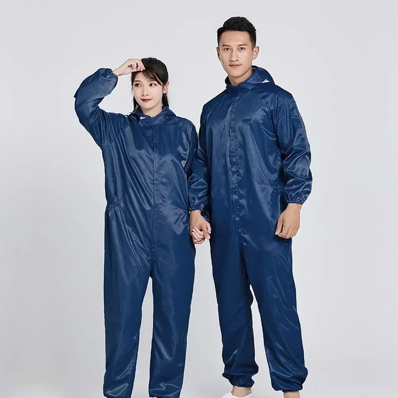 Dustless Men and Women Clothing Anti-static One-piece Suit Spray Paint Clothes Blue and White Clean Protection Workers