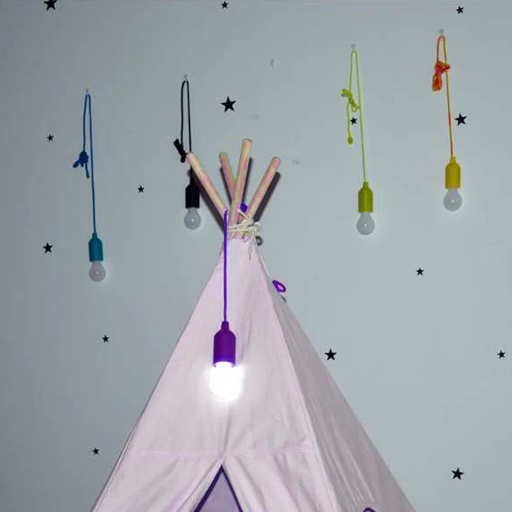 

4 pcs Outdoor Led Pull Cord Light 102Cm Hanging Bulb Lamp For Camping Tent Garage Shed Closet Fuchsia Yellow Blue Black