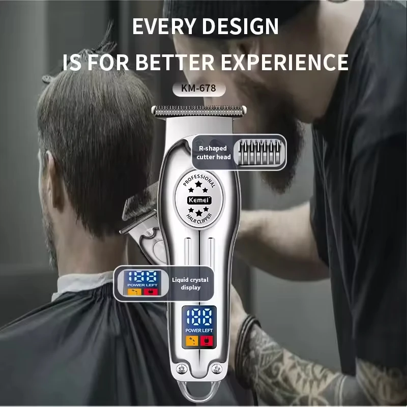 Kemei KM-678 Portable Mini Electric clippers Professional Metal Hair Clipper LCD Display Trimmer Rechargeable HairCutter Machine