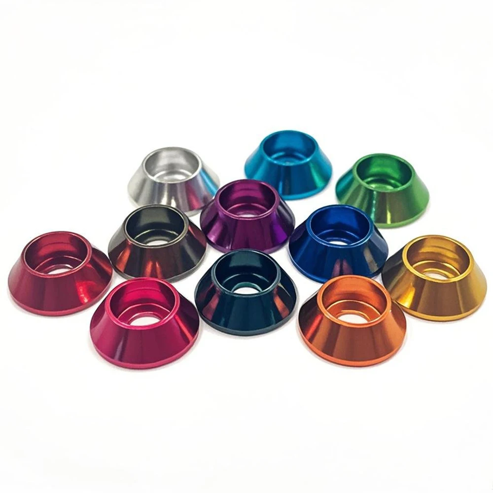 M2 M2.5 M3 M4 M5 M6 M8 الألومنيوم كأس رئيس غسالة بأكسيد الأكسدة المخروط 6 قطعة غسالات 11 اللون اختياري ل مسامير فاصل جوانات #6