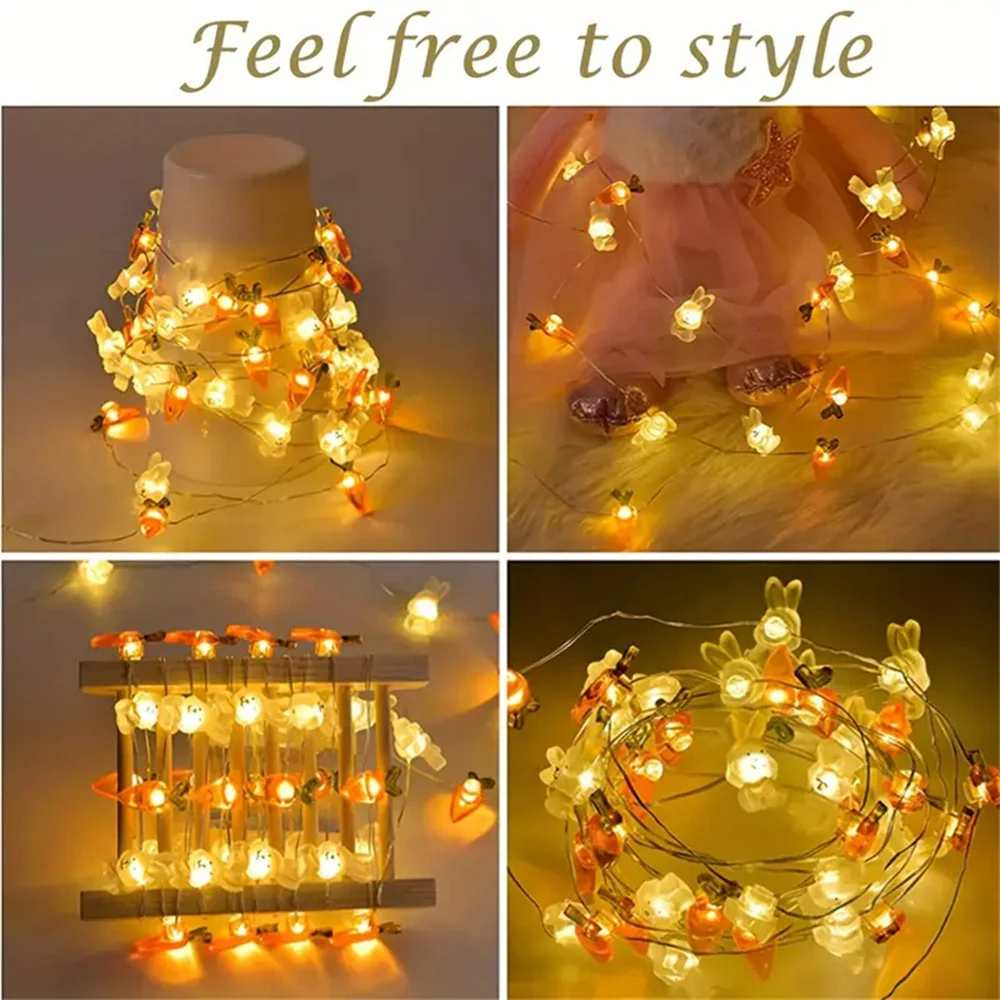 1 قطعة 2M20LED صندوق بطارية أرنب فجل سلسلة ضوء ، خالية من البطارية ، مناسبة للخيمة والحفلات وديكور عيد الفصح