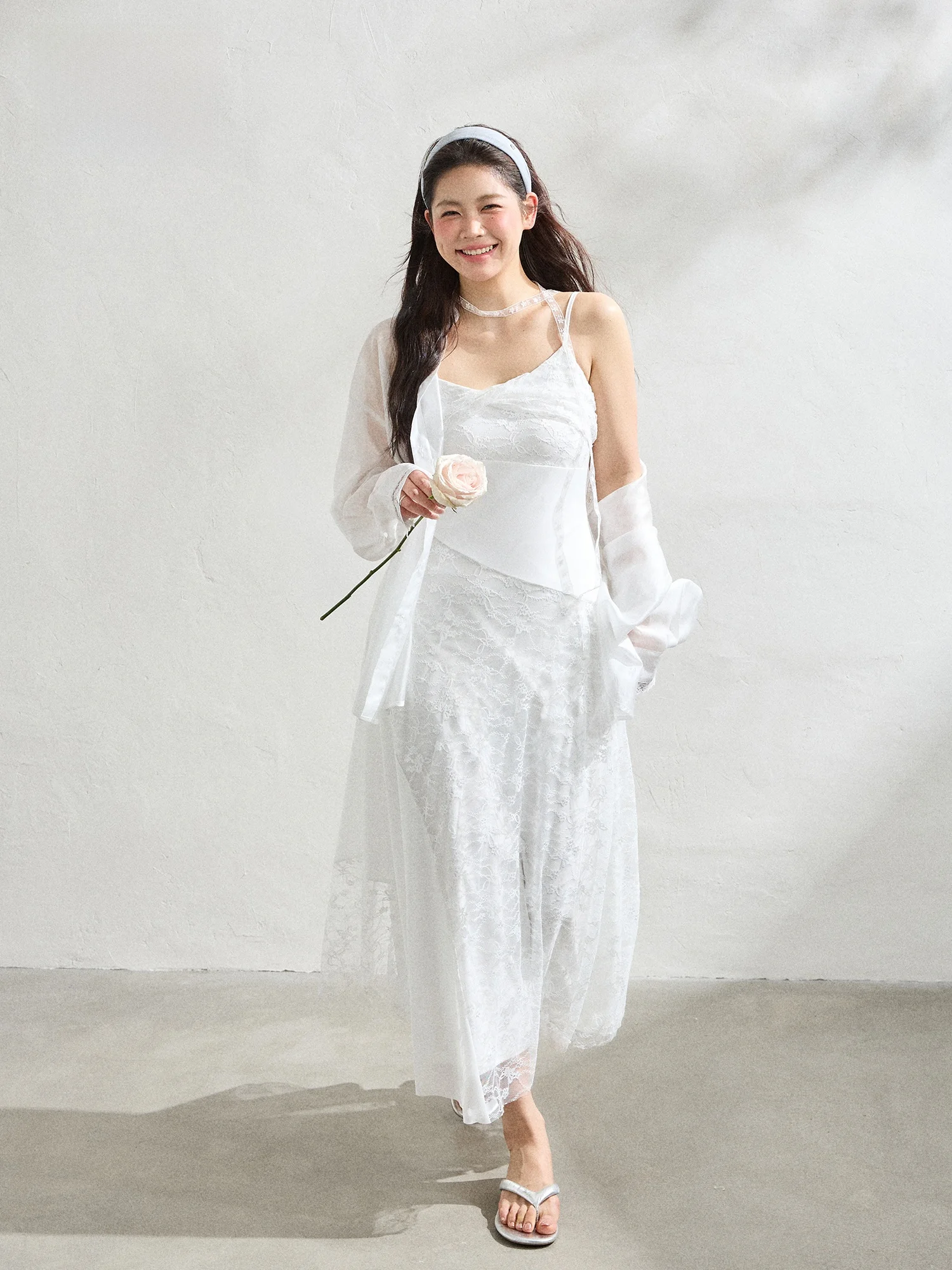 

White Lace Crop Top And Skirt Set plus Size Women's Clothing Slimming Cover up Holiday Style Korean Version High Waist Long D...