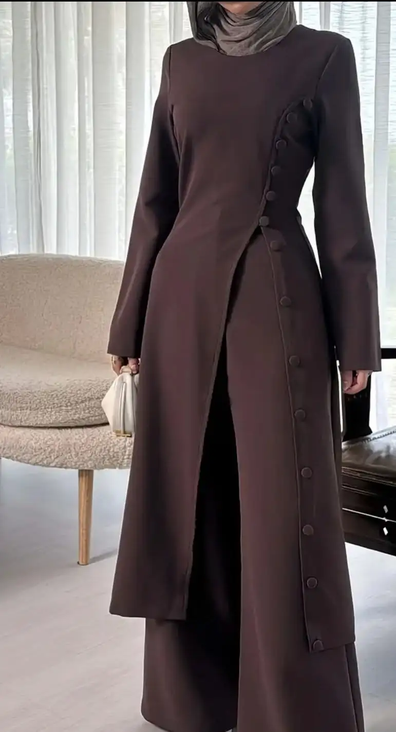 

Brown Long Women Suit Set 2 Pcs Blazer+Pants Trousers Single Breasted Formal Office Lady Jacket Customized Wedding Guest Coat