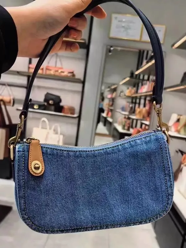 Torba pod pachę w stylu retro, dżinsowa, niebieska, na jedno ramię, torebka letnia 2025, nowa, ekskluzywna, w stylu francuskim, torba na chleb francuski, torba na mahjong.