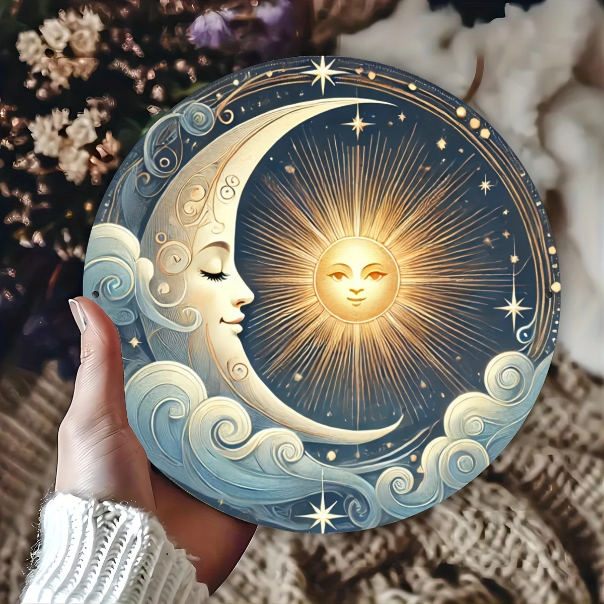 [Pre-Drilled Aluminum Star Decor] Sun and Moon Aluminum Wall Art - 8