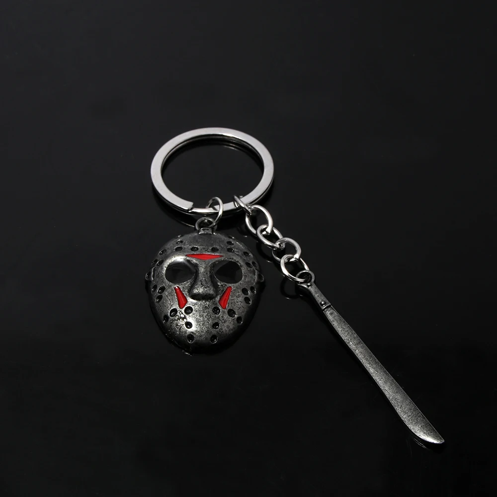 Horror Movie Keychain Jason Hockey Mask Kinfe Metal Keyring For Children Halloween Jewelry Gift