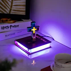 Magnetic Levitating Cross Christian Cross Decorations Maglev UFO Desktop Ornaments LED Night Light Creative Starry Sky Lamp Gift