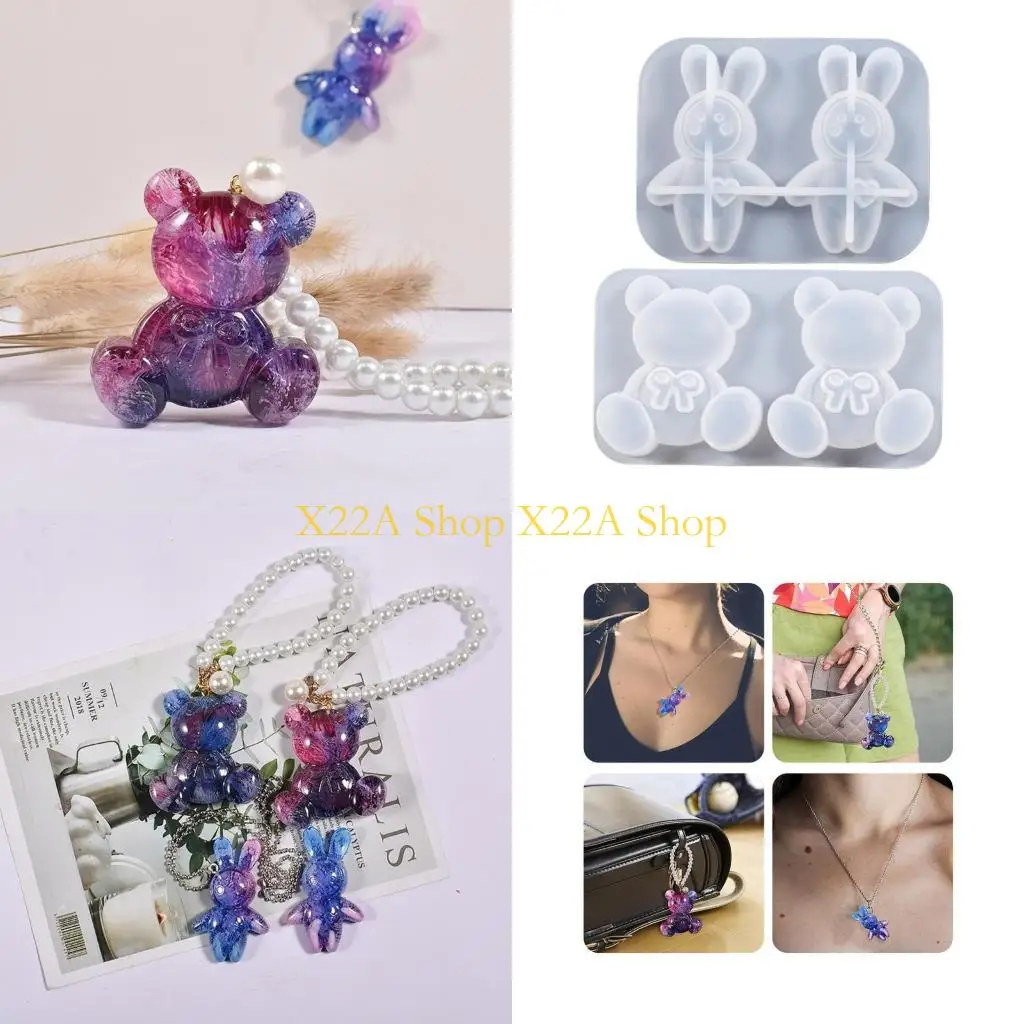 Unique Resin Casting Silicone Mold Rabbit Bows Bear Keychain Pendant Jewelry Mould DIY
