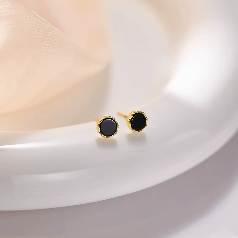 New Black Oil Drip Stud Earrings Lovely Small Simple Earrings for Women Piercing Fashion Silver Color Earring Jewelry Gifts