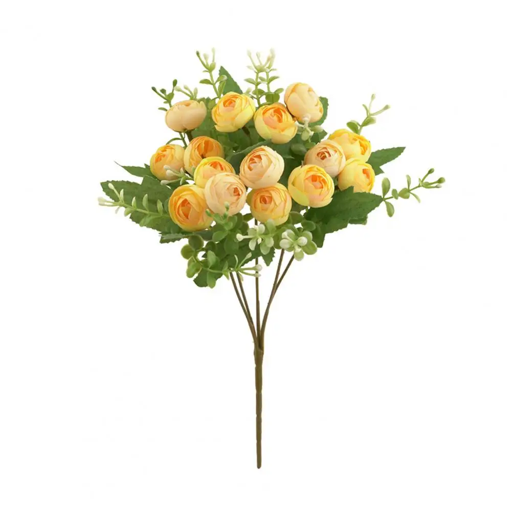 Artificial Tea Rose Easy Care Realistic DIY 15 Heads Artificial Camellia Faux Silk Flower Wedding Decoration Floral Arrangement