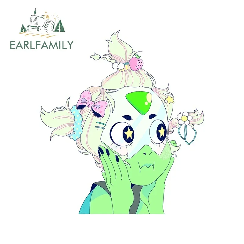 EARLFAMILY 13cm X 11.6cm Cute Green Skin Girl Car Stickers Sunscreen Creative Devil Mask Decal Waterproof Bumper Car Styling