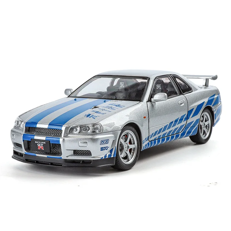 1:24 GTR R34 Skylin coche deportivo simulación Diecast Metal aleación modelo coche sonido luz tirar hacia atrás colección niños juguetes regalos