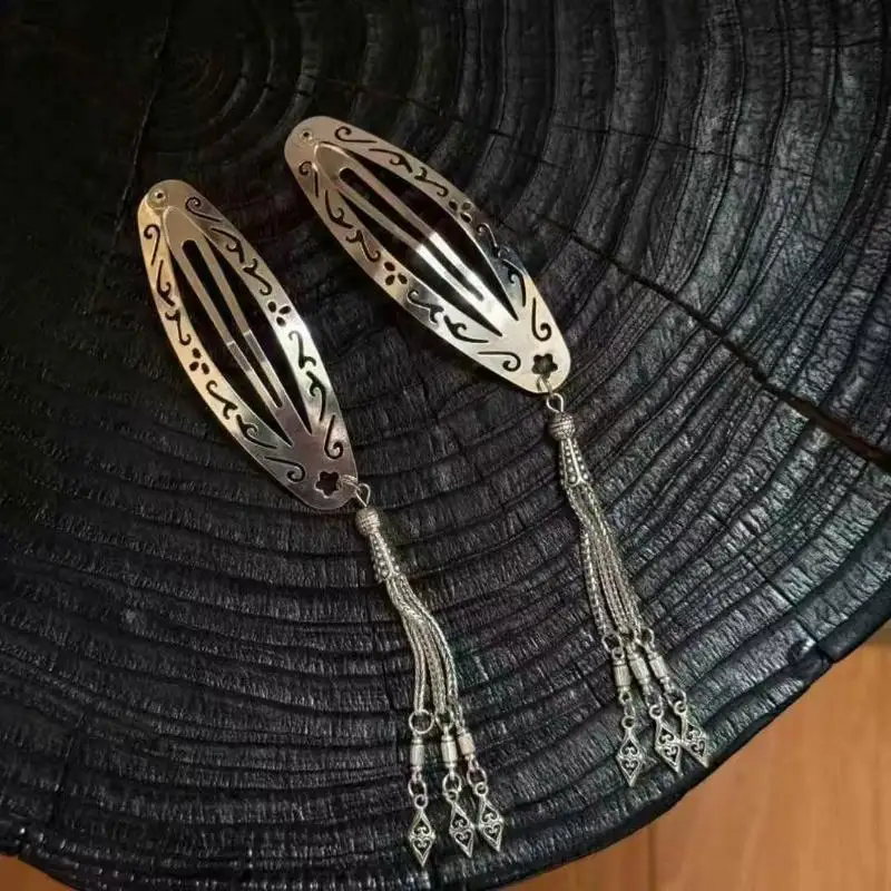 خمر جوفاء خارج مشبك شعر Y2K هندسية شرابة الشعر BB كليب الشرير المعادن الجانب دبوس الشعر الكورية إكسسوارات الشعر