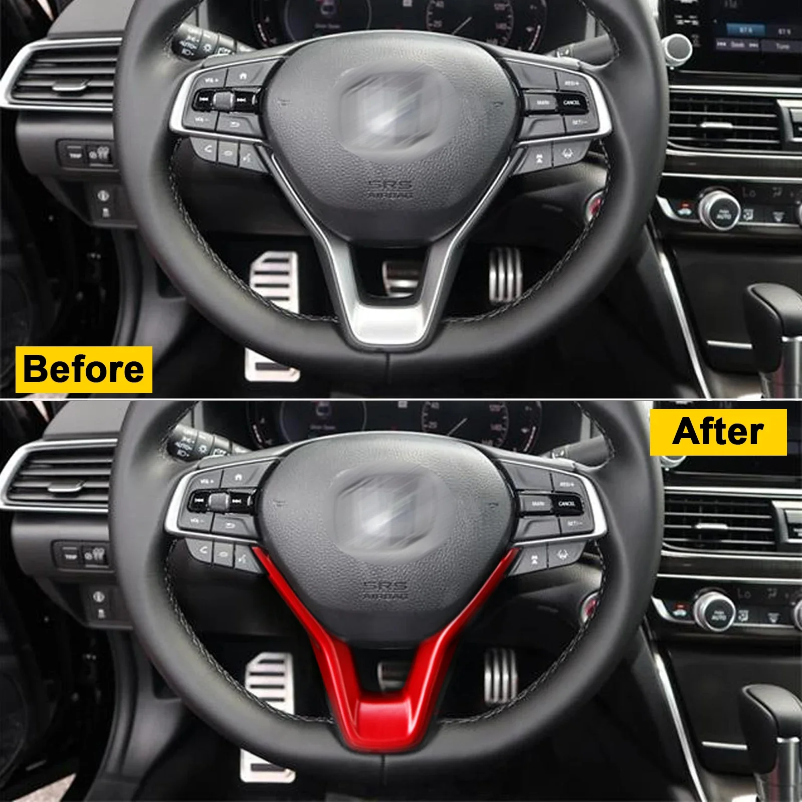 Sporty Red Interior Steering Wheel Lip Cover Frame Molding Trim Decoration For Honda Accord 2018 2019 2020 2021 Car Accessories