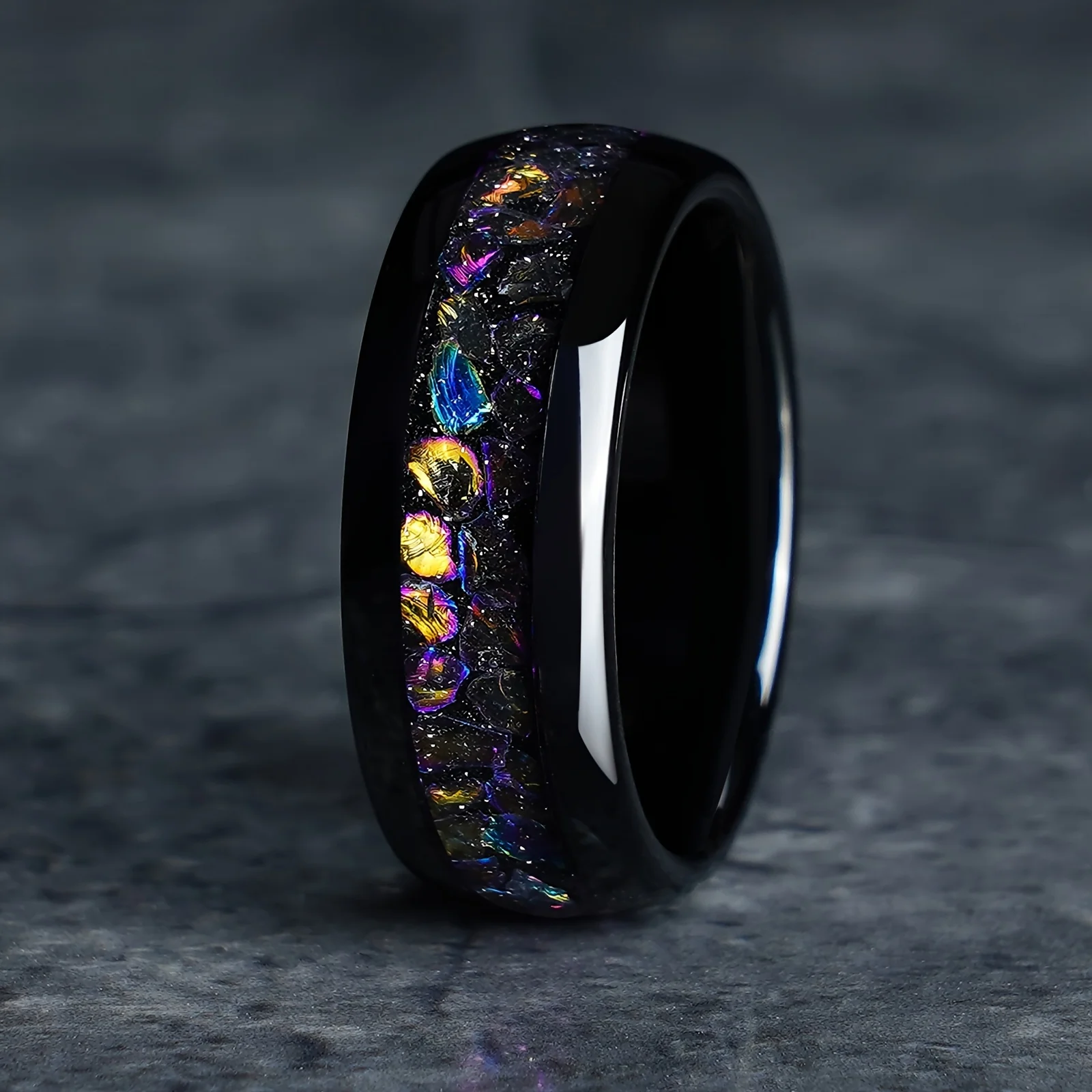 Fashion 8mm Men Stainless Steel Rings Inlay Galaxy Style Colorful Abalone Shell Rings For Men Wedding Engagement Band Jewelry