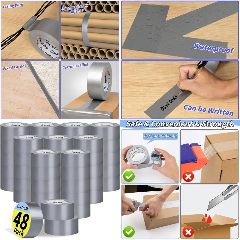 

Прочная серебристая клейкая лента (48 рулонов), 2 x 1440 ярдов, водонепроницаемая, без остатка следов, универсальная для внутренних и наружных ремонтных работ