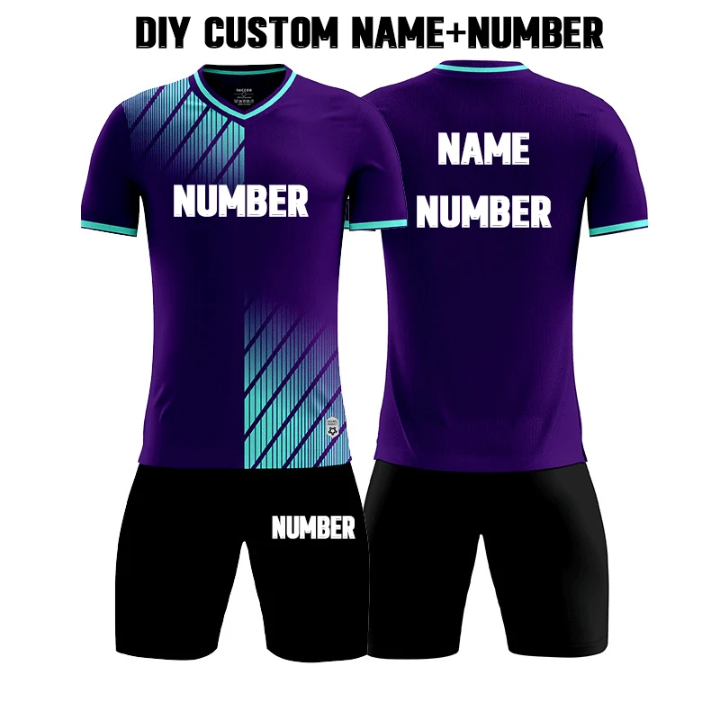 New Custom Team Name Football Uniform Men's Soccer Jerseys Set Kid Tracksuit Sportswear Short Sleeves Shorts Running Suits