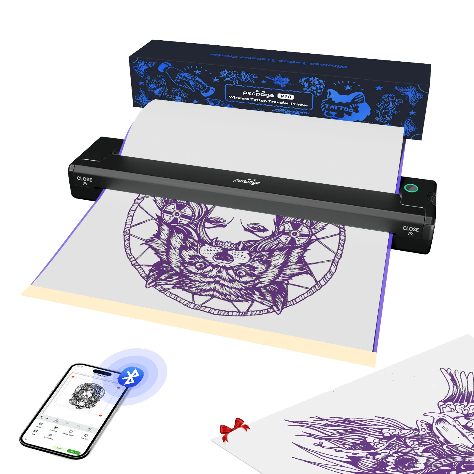 

PeriPage P90 Thermal Portable Tattoo Stencil Printer, Compatibility with Phone and PC, Includes 5pcs Transfer Papers