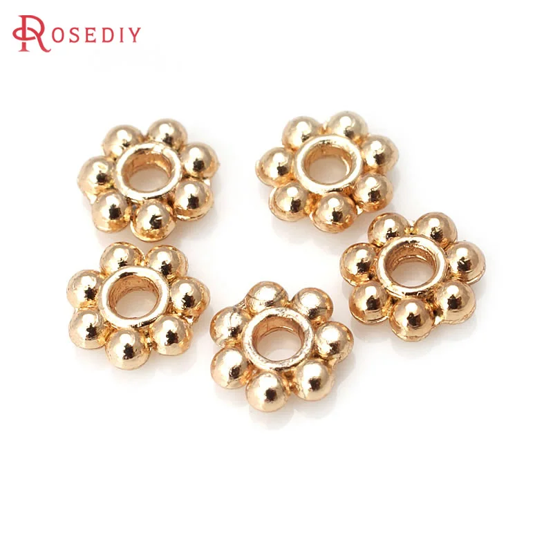 40PCS 4MM 5MM 6MM 7MM High Quality 18K Gold Color Silver Color Brass Bracelet Flower Spacer Beads Diy Jewelry Making Accessories