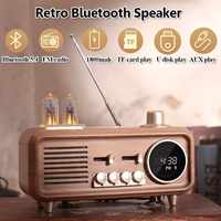 Wireless Retro Bluetooth Speaker Portable Vintage Bluetooth Soundbar FM Radio with Ambient Light Time Display Support TF USB AUX