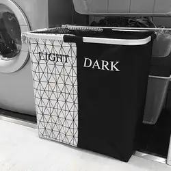 Dorm Laundry Basket Dual Color 2 Slots Dirty Clothes Hamper Oxford Cloth Breathable Organizer Washing Pouch  Black White