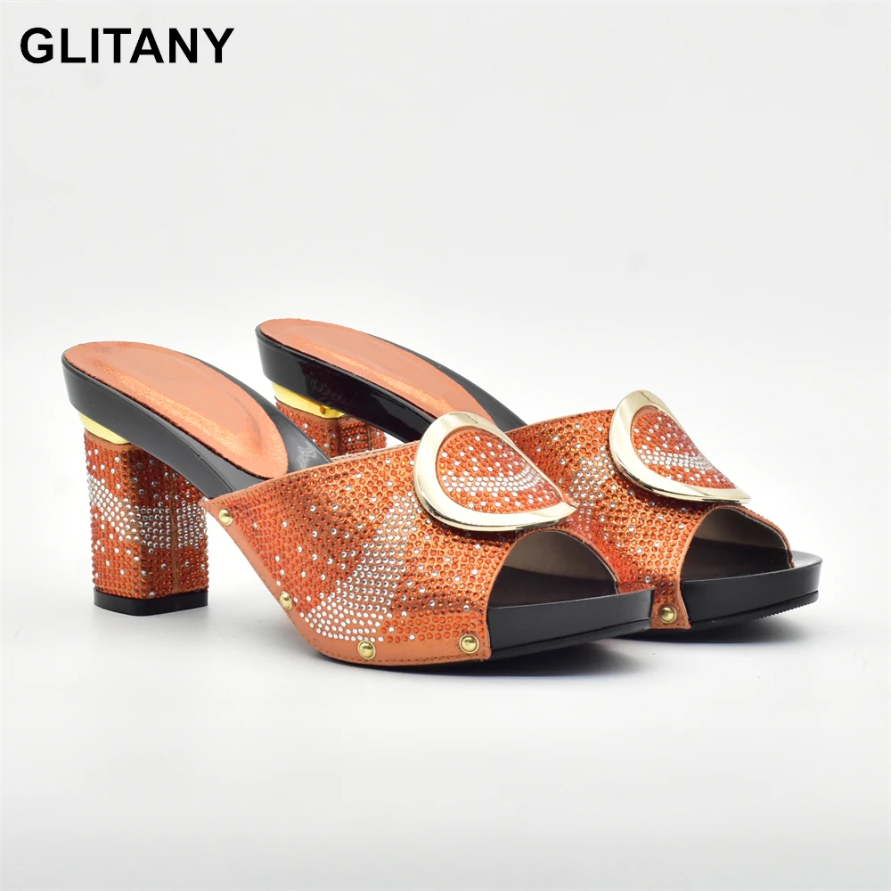 

New Arrival Shoes African Wedding Shoes High Quality Elegant Italian Women Shoes with Stone High Heels Women Pumps Slip-On