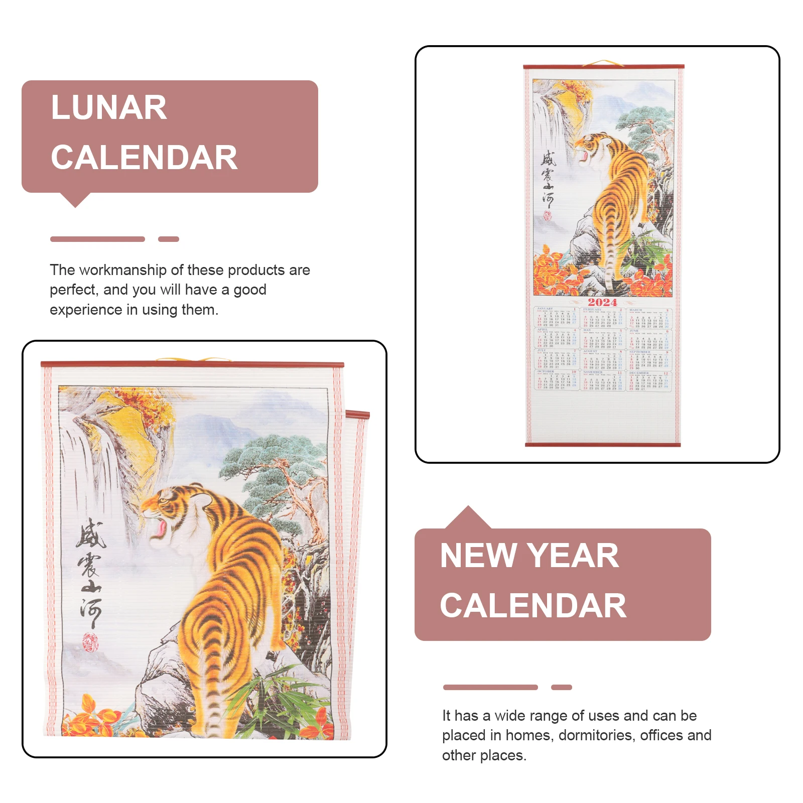 

Large Lunar Wall Calendar 2024 Dragon Year Home Office Decor Hanging Rattan Bamboo Paper Traditional Chinese New Year Tearable