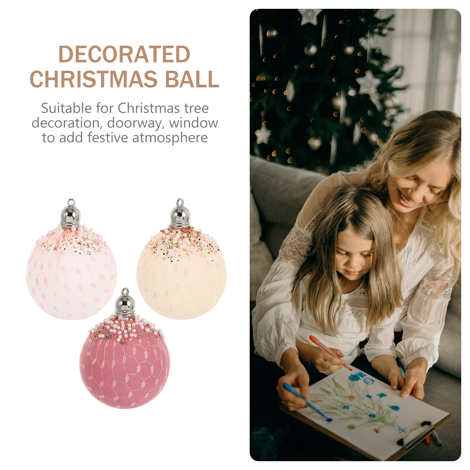 

3 pcs Decor Colorful Christmas Tree Ornament Lovely Xmas Ball Pendant Holiday Accessory Decor For Christmas Trees