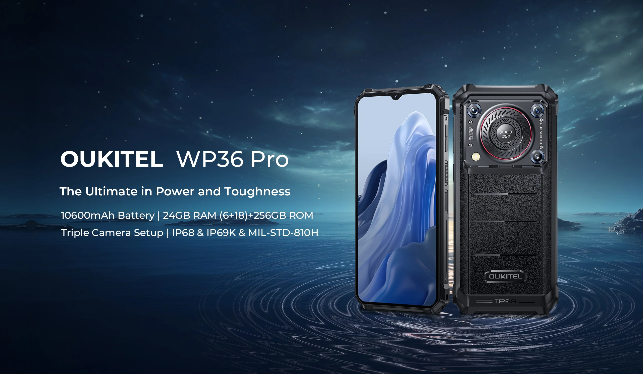 Oukitel WP36 Pro Rugged Smartphone 6.52' HD 60Hz 10600 MAh 6GB+256GB Mobile Phone Android 14 13MP+5MP NFC Cell Phone