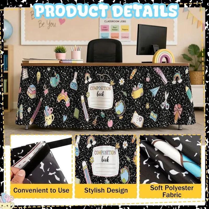 VIKAMA Teacher Desk Table Skirt Kawaii School Supplies Composition Book Print Classroom Front Desk Decorations - view 3