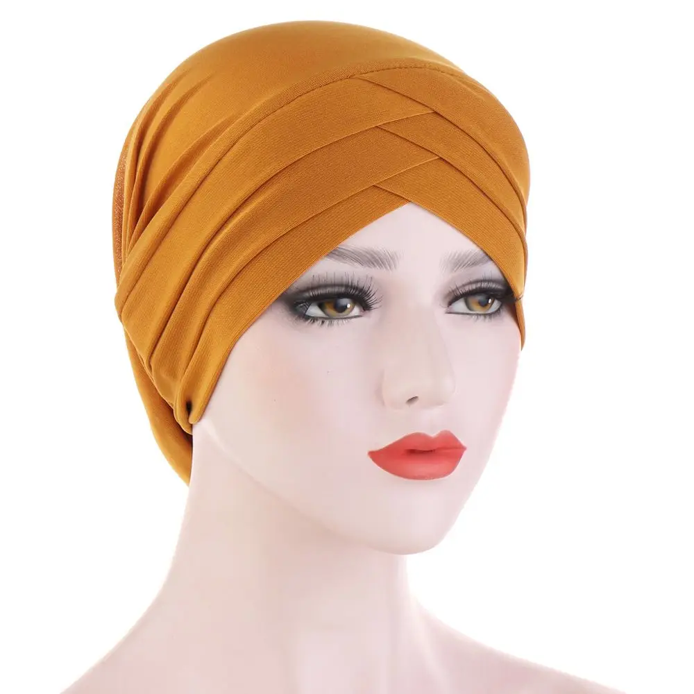 Caps Muslim Headpiece Hooded Scarf Turban Hat Elastic Tie Hijab Forehead Cross Muslim Turbante Islamic Turban Head Scarf