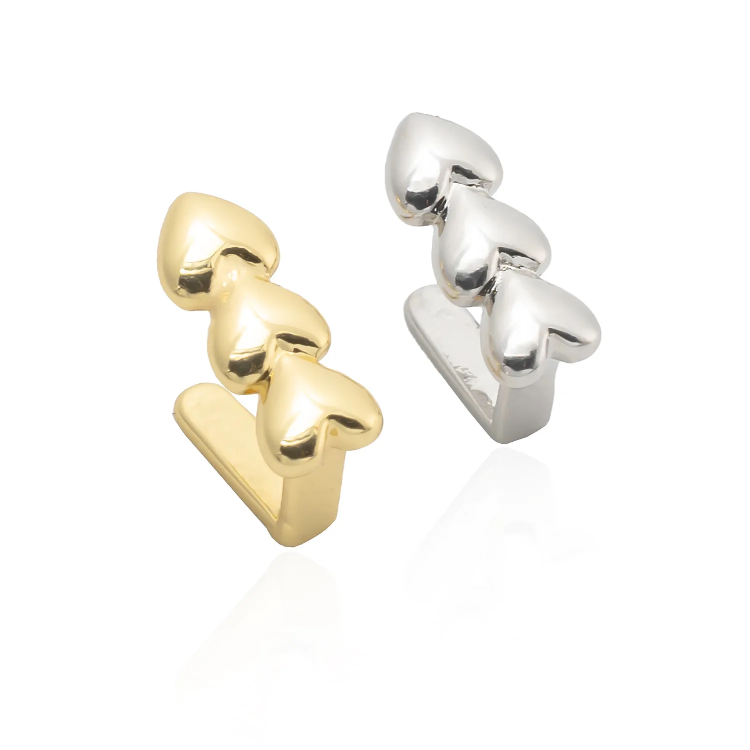 YOUNGX الهيب هوب ثلاثة القلب الأسنان Grillz الأقواس المتخصصة تصميم شجرة صغيرة شكل الأسنان قبعات للنساء الرجال المجوهرات زوجين هدية