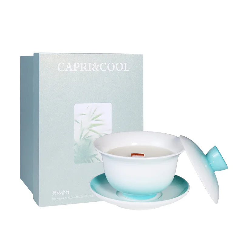 Chinese Style White Tea Scented Candle Ceramic Jar Long Lasting Home Fragrance Elegant Aroma Decor Creative Birthday Gift Box