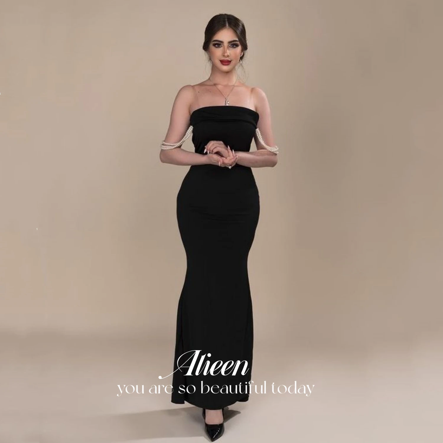 

Aileen Black Party Dresses for Prom Pearl Decoration Mermaid Luxurious Women's Evening Dresses Luxury 2024 Eid Al-fitr Formal