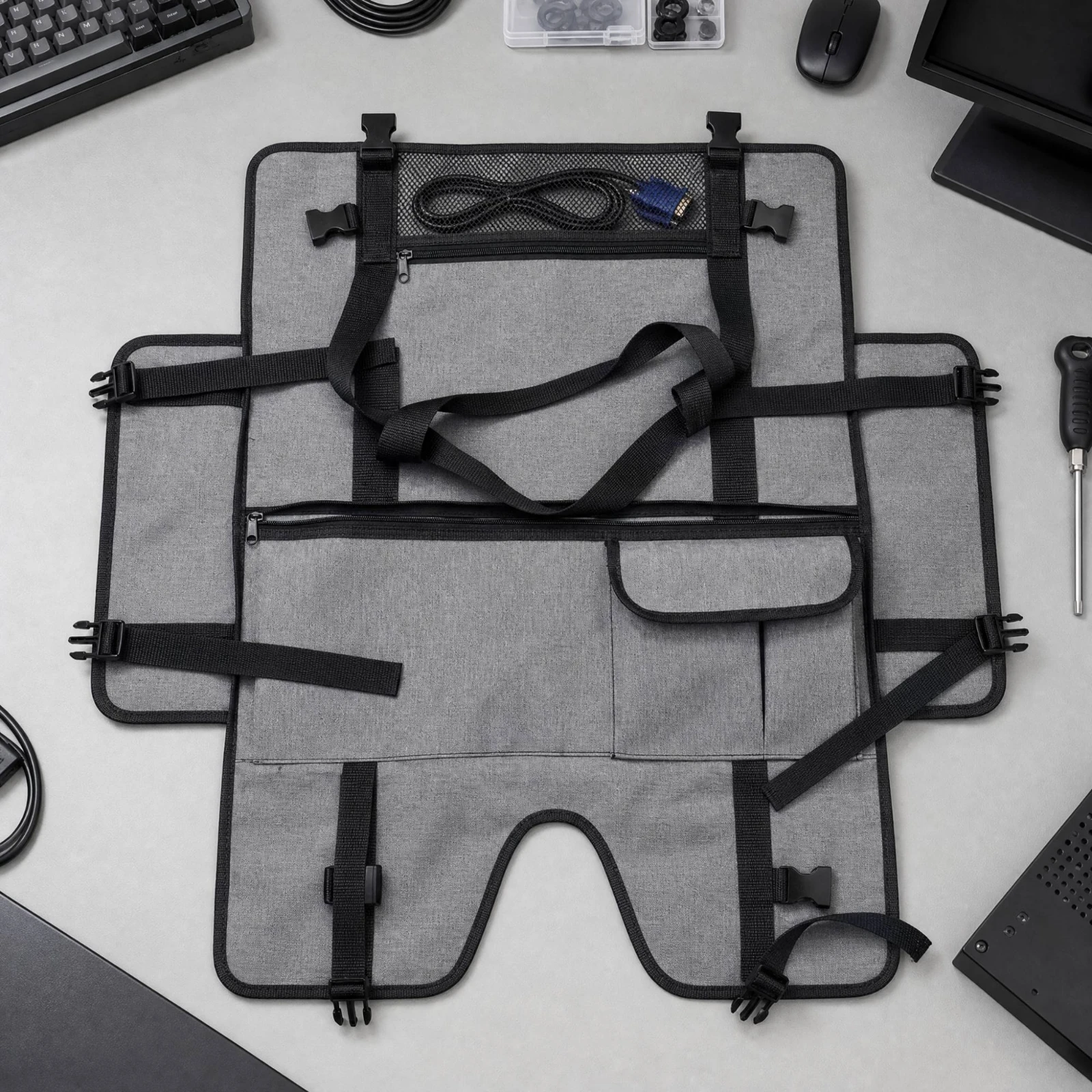 Monitor Travel Case Adjustable Polyester Monitor Transport Bag with Mesh Pockets Allall-in-One Desktop Computer Travel Bag