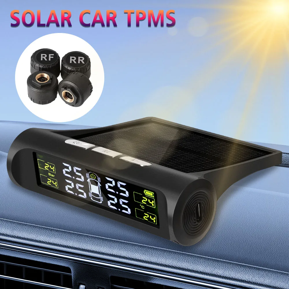 

Auto Security Alarm System Universal Digital LCD Display Solar TPMS Car Tire Pressure Monitoring System Tyre Temperature Monitor