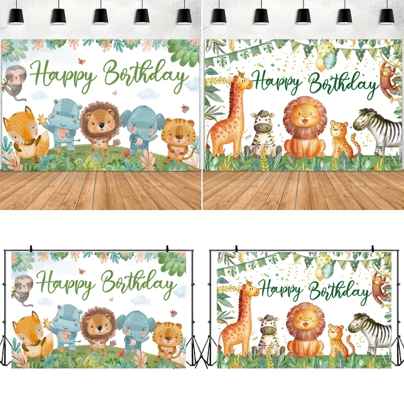 1.5M Jungle Safari Animal Background Banner Birthday Party Decoration Kids Baby Shower Wild One Woodland Party Backdrop Decor